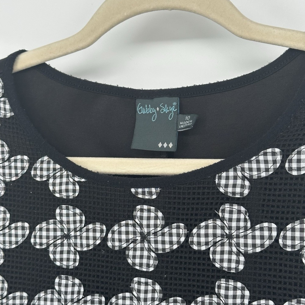 Gabby Skye‎ Black Mesh Gingham Floral Poly/Spandex Shift Dress W/Pockets Sz 10 - Picture 4 of 7